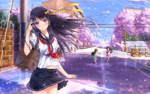 Smile anime girl, kids, street, sakura wallpaper thumb