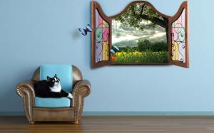 Cat watching a fairy tale wallpaper thumb