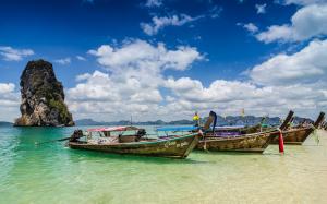 Krabi, Thailand, ocean, coast, boats, summer, clouds wallpaper thumb
