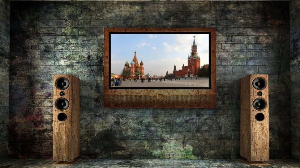 Creative Russian Tv wallpaper,brick HD wallpaper,wall HD wallpaper,picture HD wallpaper,speakers HD wallpaper,3d & abstract HD wallpaper,1920x1080 wallpaper