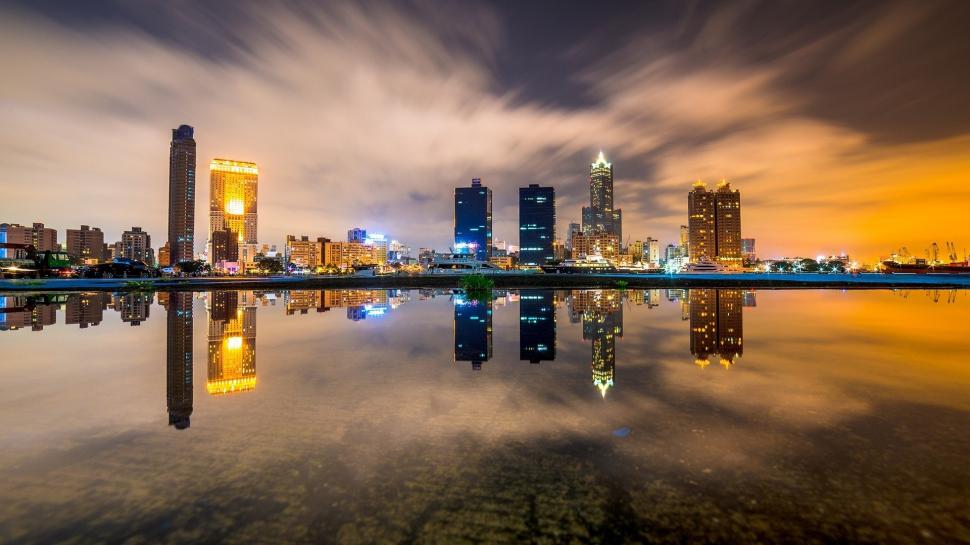 Buildings Skyscrapers Reflection Night HD wallpaper,night HD wallpaper,buildings HD wallpaper,cityscape HD wallpaper,reflection HD wallpaper,skyscrapers HD wallpaper,1920x1080 wallpaper