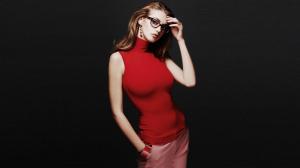 long hair, women, model, women with glasses, glasses, red shirt wallpaper thumb