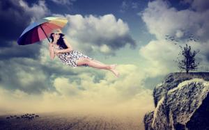 Creative pictures, girl, umbrella, flight wallpaper thumb