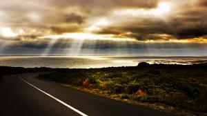 Road, Path, Outdoors, Sea, Grass, Sunshien, Photography, Clouds wallpaper thumb
