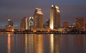 USA, California, San Diego, city night, skyscrapers, lights, river wallpaper thumb