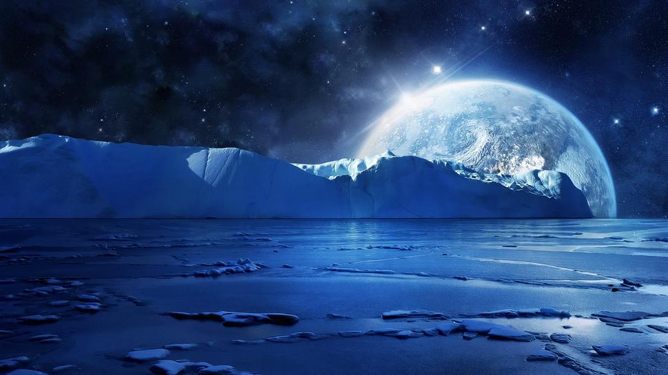 Blue sea ice water, cold night, planets and stars wallpaper,Blue HD wallpaper,Sea HD wallpaper,Ice HD wallpaper,Water HD wallpaper,Cold HD wallpaper,Night HD wallpaper,Planets HD wallpaper,Stars HD wallpaper,1920x1080 wallpaper