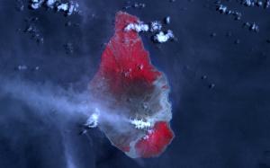Aerial Island Landscape Smoke Volcano Eruption Soufriere Hills HD wallpaper thumb