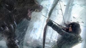 Rise of the Tomb Raider Lara Croft Fighting Bear Art wallpaper thumb