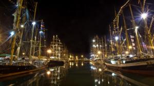 Vintage Sail Ships In A Calm Harbor At Night wallpaper thumb