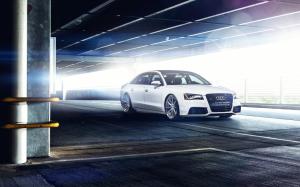 Audi A8 L white car, parking, glare wallpaper thumb