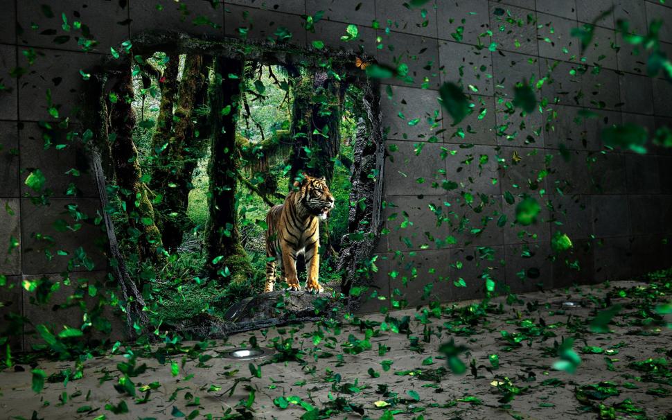 Brave tigre apparition wallpaper,animal HD wallpaper,tiger HD wallpaper,leaf HD wallpaper,1920x1200 wallpaper