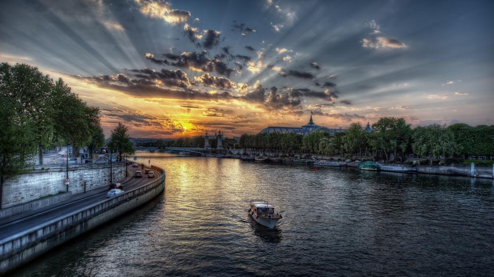River Sunset HDR Clouds Boat Sunlight HD wallpaper,nature HD wallpaper,clouds HD wallpaper,sunset HD wallpaper,sunlight HD wallpaper,river HD wallpaper,boat HD wallpaper,hdr HD wallpaper,1920x1080 wallpaper