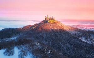 Germany, Castle Hohenzollern, morning, mountains, trees, winter, sun wallpaper thumb