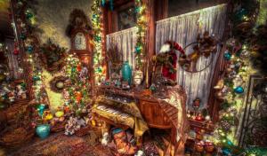 lodgings, christmas tree, clock, needles, ornaments, holiday, christmas, attributes wallpaper thumb