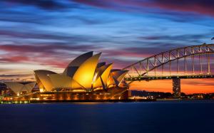 Australia, Sydney Opera House, bridge evening lights wallpaper thumb