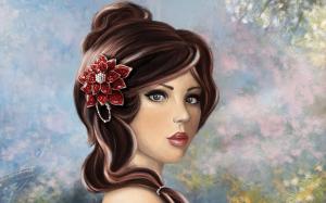 Woman with flower in her hair wallpaper thumb