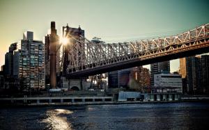 Queensboro Bridge, buildings, sunset, New York, USA wallpaper thumb