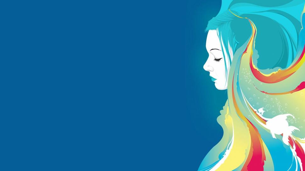 Drawing, Women, Blue, Colorful, Blue Hair, Fish wallpaper,drawing HD wallpaper,women HD wallpaper,blue HD wallpaper,colorful HD wallpaper,blue hair HD wallpaper,fish HD wallpaper,1920x1080 wallpaper