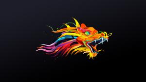 Dragon, Digital Art, Black Background, Colorful wallpaper thumb