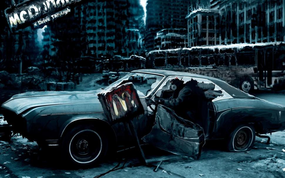 The Postapocalyptic Drawing, The Broken Car wallpaper,phrases HD wallpaper,fantasy HD wallpaper,a car HD wallpaper,drawings HD wallpaper,a city HD wallpaper,night HD wallpaper,cars HD wallpaper,1920x1200 wallpaper
