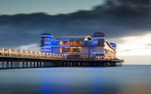 Landscape, Building, England, UK, Pier, Sea, Lights, Clouds, Horizon, Long Exposure wallpaper thumb