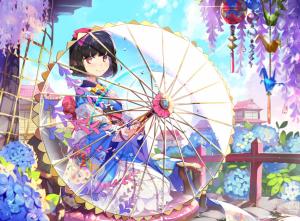 Anime Girls, Flowers, Umbrella, Traditional Clothing, Short Hair, Kimono, Japanese Clothes wallpaper thumb