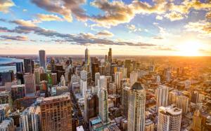 Buildings Skyscrapers Chicago Sunlight Clouds Sunset HD wallpaper thumb