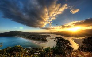 Mount Paku New Zealand Sunlight Landscape Clouds Coast HD wallpaper thumb