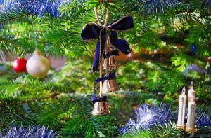 tree, new year, christmas, toys, ornaments, bells, ribbon, close-up wallpaper thumb