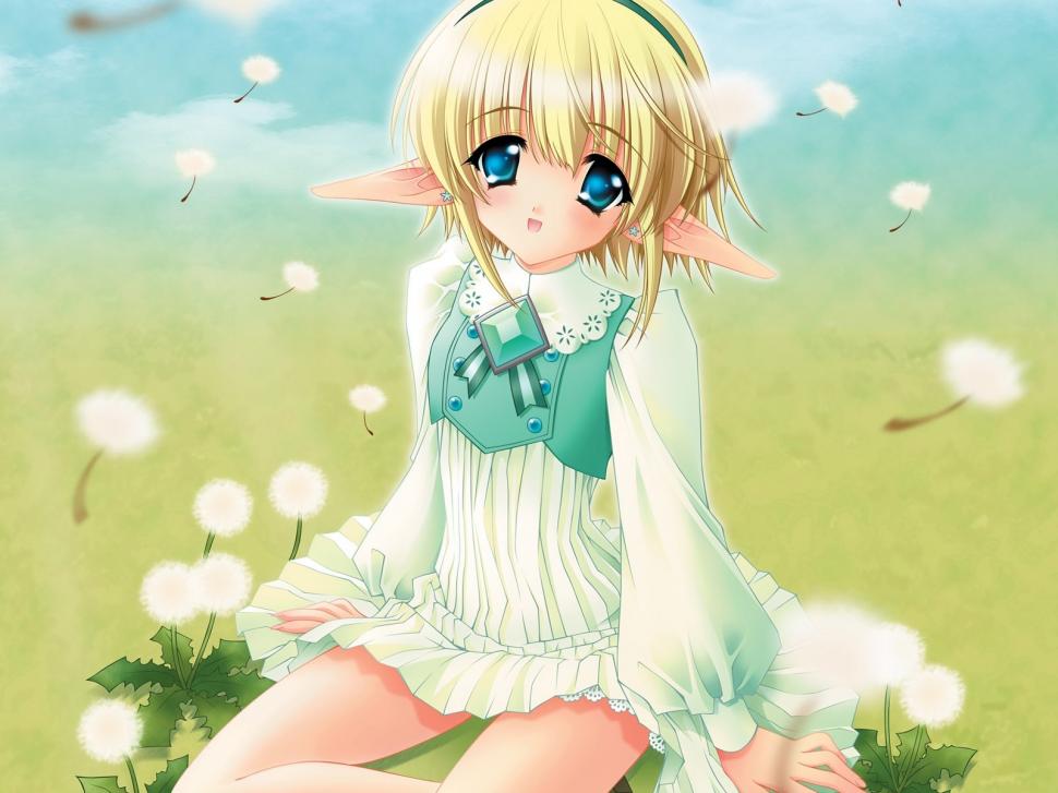 Blonde anime girl on grass wallpaper,Blonde wallpaper,Anime wallpaper,Girl wallpaper,Grass wallpaper,1600x1200 wallpaper