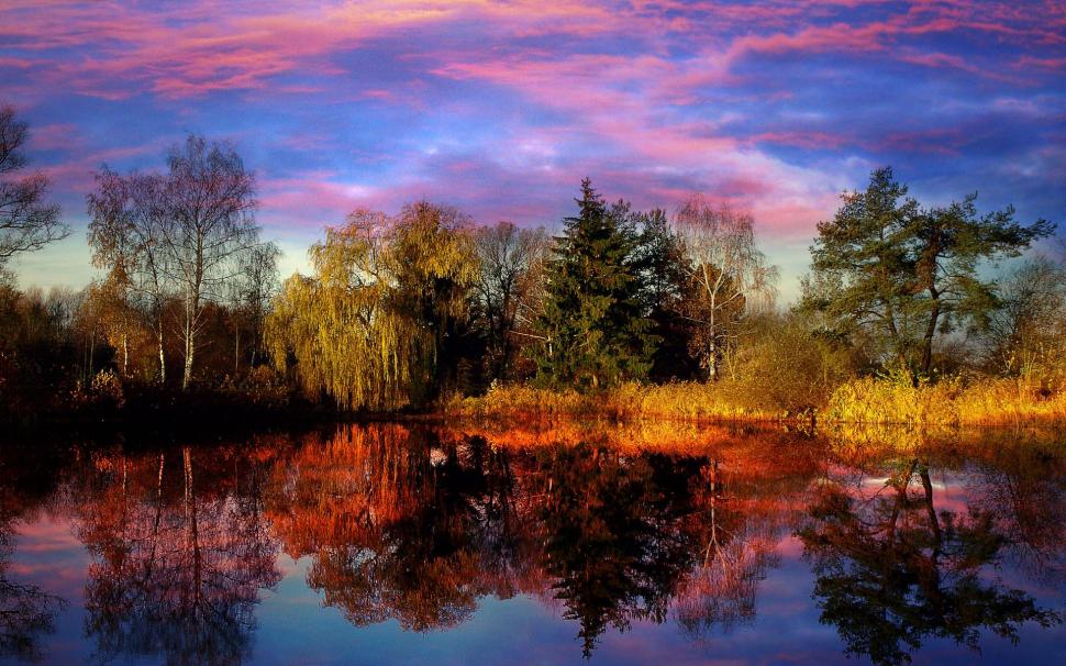 Sunset Lake Trees Landscape Reflection Images wallpaper | nature and ...