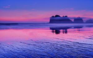 USA, Washington, Pacific ocean, sea water, pink sunset, clouds, blue wallpaper thumb