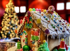 house, festive treats, sweets, snowman, santa claus wallpaper thumb