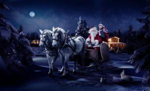santa claus, sleigh, girl, horse, tree, night, christmas, bag, gifts wallpaper thumb