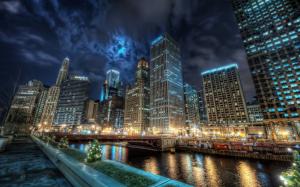 Chicago city night lights wallpaper thumb