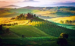 Italy, Tuscany, fog, sky, fields, house, manor wallpaper thumb
