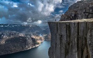 Preikestolen, Norway, rocks, cliff, clouds, storm wallpaper thumb