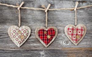 Art, hearts, wood, fabric and buttons, clothespins and rope wallpaper thumb