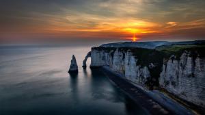Etretat, France, coast, sea, rocks, sunset wallpaper thumb