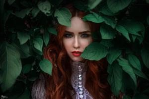 Women, Redhead, Face, Leaves, Red Lips, Look wallpaper thumb