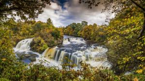 Scotland, Clyde Valley Woodlands, autumn, trees, river, waterfalls wallpaper thumb