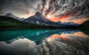Canada, lake, mountains, sunset, water reflection wallpaper thumb