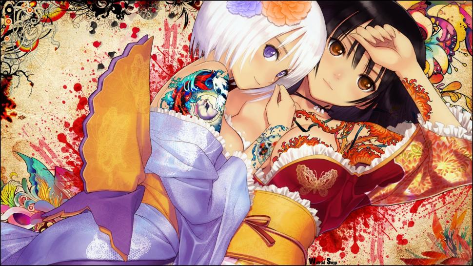 Anime Girls, Tattoo, Kimono, Anime wallpaper,anime girls HD wallpaper,tattoo HD wallpaper,kimono HD wallpaper,anime HD wallpaper,1920x1080 wallpaper