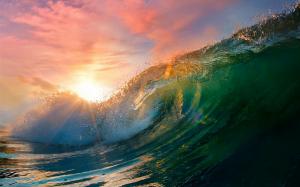 Landscape, Nature, Waves, Sunset, Water, Clouds, Sun Rays, Colorful, Sea wallpaper thumb