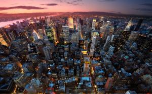 New York City, Manhattan, USA, night, sunset, skyscrapers, lights wallpaper thumb