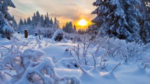 Setting Sun Over Snowy Lscape wallpaper thumb