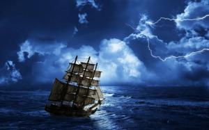 Thunder and lightning at night, offshore sailing wallpaper thumb