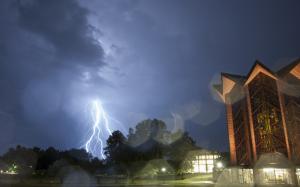 Lightning Storm Building Night HD wallpaper thumb