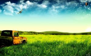 Dream of green pastures and old trucks wallpaper thumb
