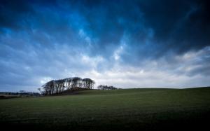 United Kingdom, Scotland, grass, valleys, trees, blue sky, clouds wallpaper thumb
